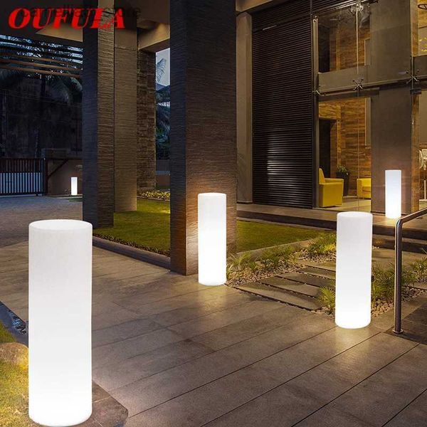 Rasenlampen OUFULA Moderne Zylinder-Landschaftslampe Kreative Outdoor-LED-Rasenleuchte Fernbedienung Wasserdicht IP65 für Hotelgarten Q231125