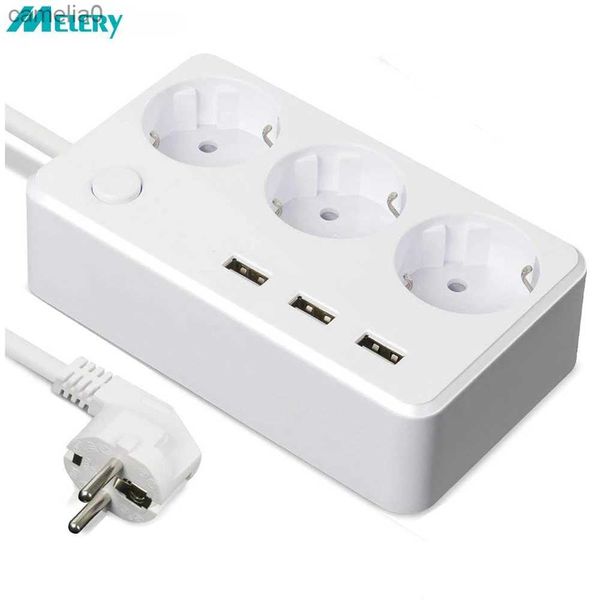 Cabo de alimentação Plug Power Strip Protetor contra surtos Desktop 3 vias EU Plug Outlets Tomada múltipla com adaptador de carregamento USB Switch Cabo de extensão de 1,5 mL231125