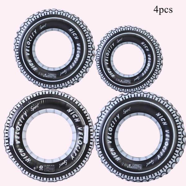 Giubbotto salvagente 4PCS Cool Black Wheel Tire Swimming Ring Piscina gonfiabile per adulti Galleggiante Tubo Circle Summer Water Toys Materasso ad aria J230424