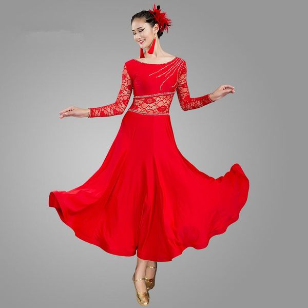 Bühnenkleidung Schwarz Rot Blau Standardtanzkleider Flamenco-Kleid Gesellschaftstanz Walzer Tango Moderne Kostüme RumbaStage