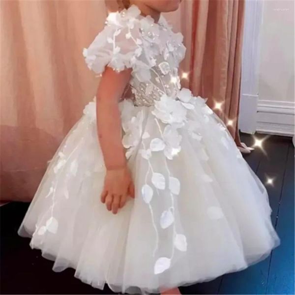 Mädchen Kleider Blumenkleid Schöne Kurzarm Tüll Spitze Aufkleber Prinzessin Ball Erstkommunion Kinder Überraschung Geburtstagsgeschenk