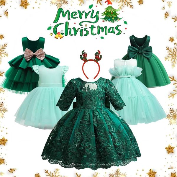 Abiti per ragazze Ragazza per bambini Natale Verde per abito da sera di Natale Bambini Festa di compleanno Anno Costume Abito da ballo di nozze 231124