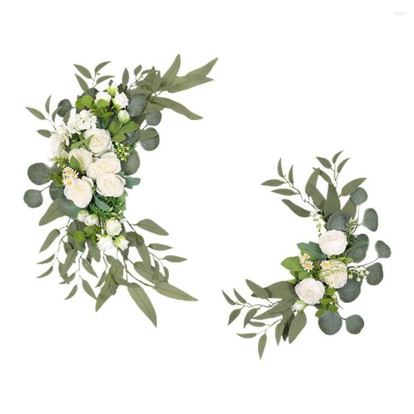 Flores decorativas 2pcs Flores artificiais Lintel grinaldas boas -vindas Cerimônia de fundo de decoração floral de casamentos conjunto de duas peças Pingente de plástico