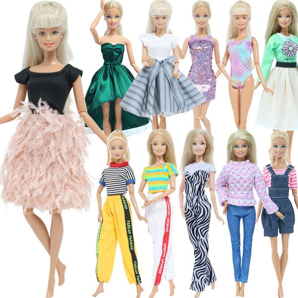 Puppenzubehör 1 Set Fashion Multicolor Outfit Wave Point Dress Shirt Denim Grid Rock Daily Casual Wear Kleidung für 230424