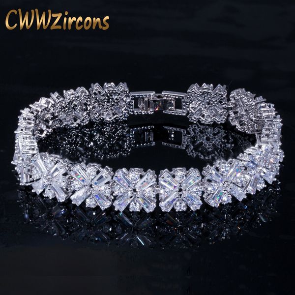 Bracelets de charme cwwzircons jóias de moda feminina linda cor prata cor primavera flor cúbica zircônia conectada pulseira de tênis conectada para casamento cb010 230425