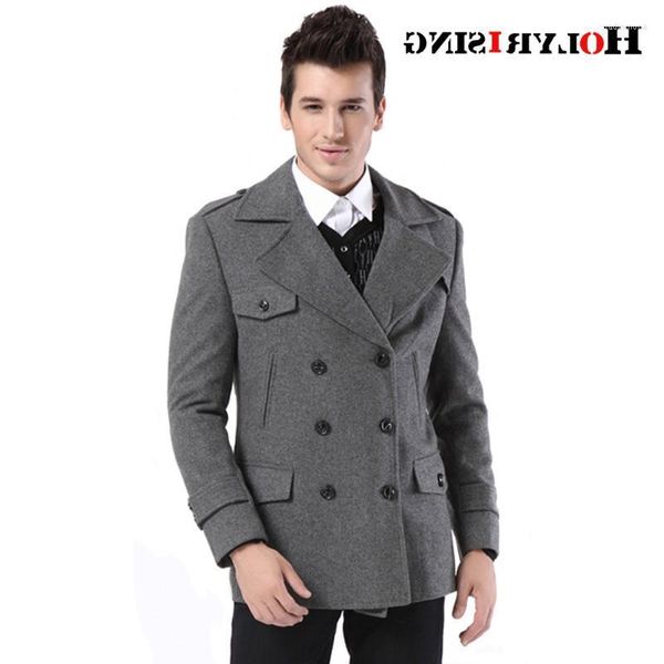 Herren Wollmischungen Herren Mantel Lässige Mäntel Dicker Zweireihiger Herren Mantel Weich Warm Oberbekleidung Casaco Masculino Graue Tücher 18254-5 Nadi22