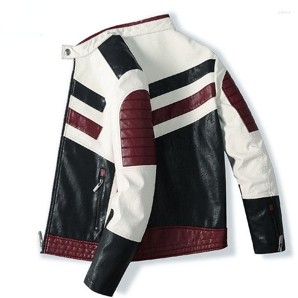 Giacche da uomo 2023 Mens PU Cappotti con cappuccio Motociclista Giacca in pelle sintetica Uomo Patchwork classico Abiti invernali Taglia Eur