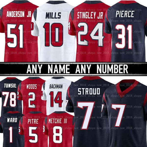 7 C. J. Stroud Houstons Männer Texaner Fußball -Trikot -Tank Dell Will Anderson Jr. Davis Mills Derek Stingley Jr. Blake Cashman Laremy Tunsil Nico Collins Dameon Pierce Trikots