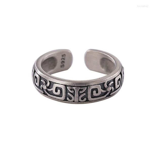 Anelli a grappolo 925 Sterling Silver Personality Matte Distressed Word Pattern Windmill Anello da uomo e da donna retrò con apertura