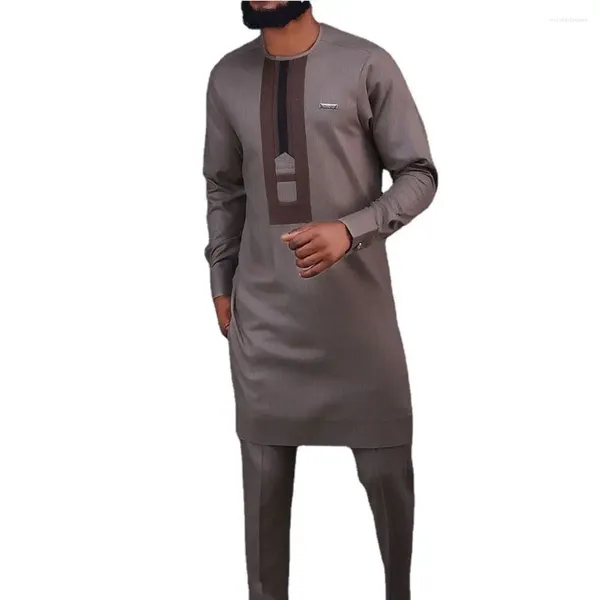 Fatos masculinos moda muçulmana homens 2 peças conjuntos ramadan eid ropa para hombre roupas árabes islâmicas kaftan paquistão qamis homme musulman