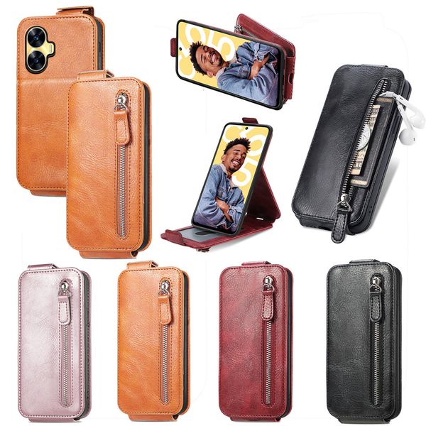 Magnetisches Design Book Flip Ledertasche mit Reißverschluss für OPPO Realme C55 9 9i 10 Pro Plus GT3 GT Neo5 C30S C33 V20 C30 Neo 3T 5G GT2 Master Explorer Ständer Kartensteckplatz Brieftasche