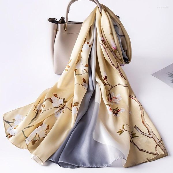 Schals Damen Seidenschal Chinesische Tücher Wraps Drucken Langer natürlicher Hals Foulard Femme 170x53cm