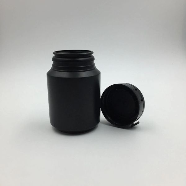Simples 30 conjuntos de 100 ml de recipiente de cápsulas de garrafas HDPE pretas com tampas de anel de tração