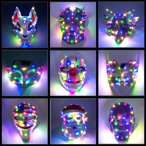 Maschere per feste Cool Halloween Glow Up Mask Illuminazione a LED Mezza faccia Novità Regalo Neon Luminoso Masque Costume Supplies 231124