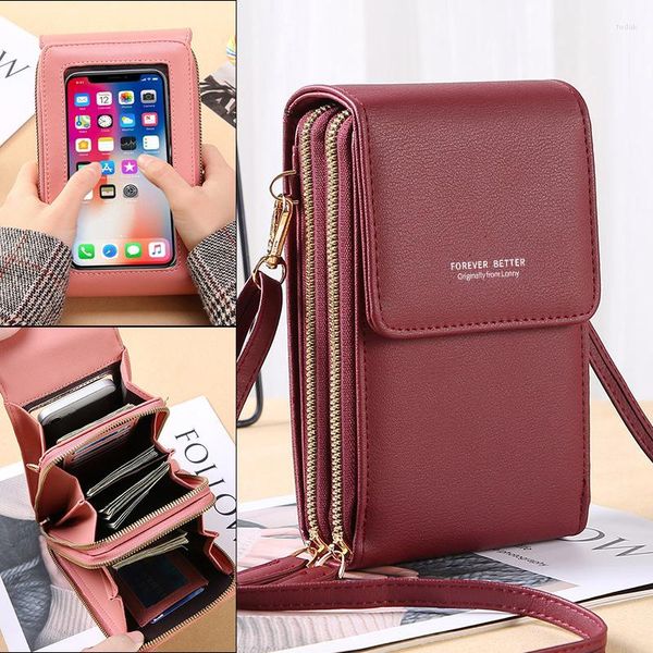 Geldbörsen Crossbody für Frauen weibliche Umhängetaschen Damen lange Geldbörse multifunktionale Handytasche Mädchentasche solide