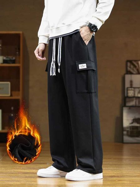 Pantaloni da uomo invernali multi-tasche pantaloni sportivi da uomo fodera in pile spesso caldo dritto pantaloni larghi pantaloni di cotone casual pantaloni cargo termici 8XL zln231125