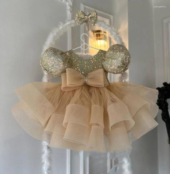 Mädchen Kleider Champagner Tüll Mädchen Kinder Kleidung Kinder 12M 24M Geburtstag Prinzessin Hochzeit Prom Tanz Kostüm 1-14 jahr Vestidos