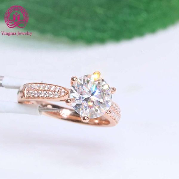 Anel de moissanite feminino de alta qualidade, diamante branco d vvs1 au 750 t, ouro rosa, moissanite, casamento, noivado