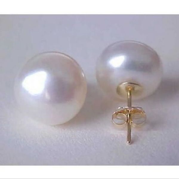 Boucle d'oreille en perles blanches naturelles des mers du sud, superbe AAA 12-11mm, 14k/20 231124