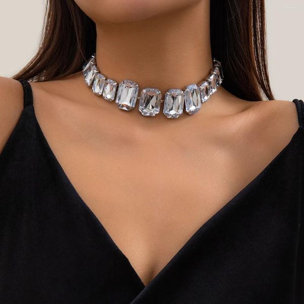 Girocollo PuRui esagerato strass quadrato pieno per le donne collane di grandi perle collana al collo collare di gioielli di moda da donna