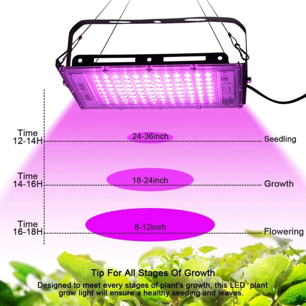 Led crescer luzes espectro completo 220v 110v 50w 100w 200w 380-440nm com plugue da ue led para estufa hidropônica flor semeadura lâmpada fito