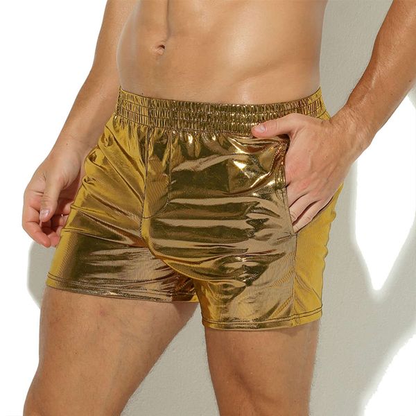 Pantaloncini boxer da uomo in pelle sintetica lucida esotica sexy verniciata U mutandine convesse Club Stage Dancing Hot Pants Outfit