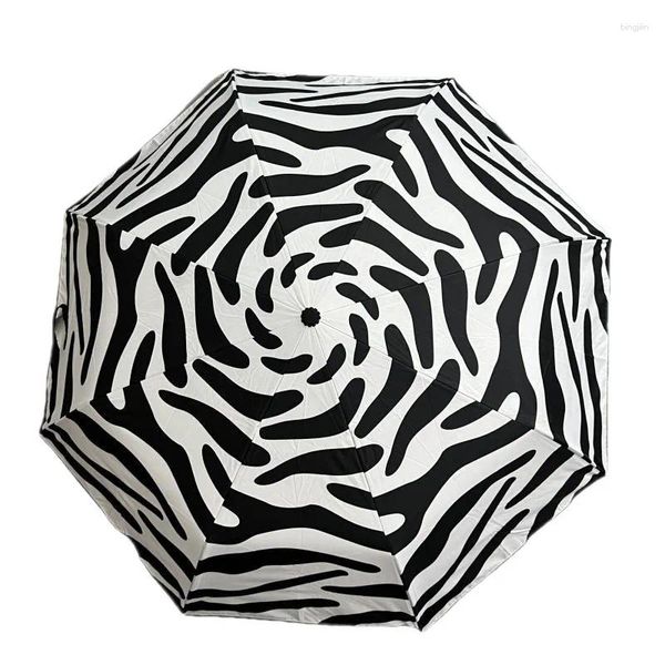 Ombrelli Vintage Nero Bianco Zebra Ombrello Mini Automatico Antivento Forte Pieghevole Leggero Paralume Portatile Sombrilla Equipaggiamento Antipioggia