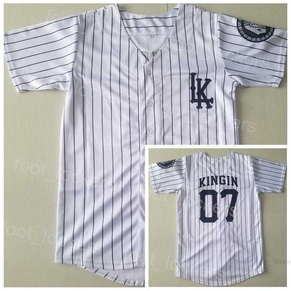 Maglie da baseball Moive 07 KINGIN LK Uniform Film Cooperstown College Vintage Pullover Squadra Colore Bianco Gessato Cool Base Pure Cotton University Retro Stitched