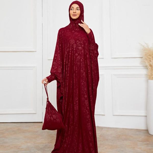 Этническая одежда Хиджаб платье Ид Рамадан Мусульманский кружево Бургундия Абайя Дубай Турция Африканские африканские макси -платья для женщин Ислам Кафтан