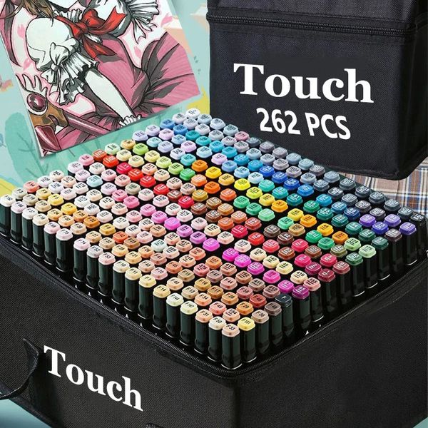 Marker 262/204/168/120/80 Farben Marker Art Pen Set zum Zeichnen Doppelköpfige Künstlerskizze Öliger Marker auf Alkoholbasis für Animation Manga 231124