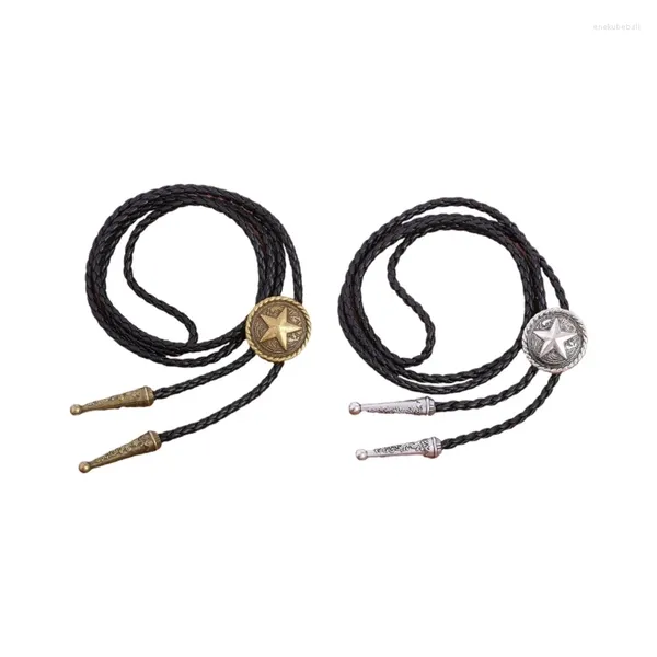 Papillon americano Bolo Tie Vintage Western Punk Cowboy Ciondolo Collana in ecopelle con corda intrecciata per uomo e donna