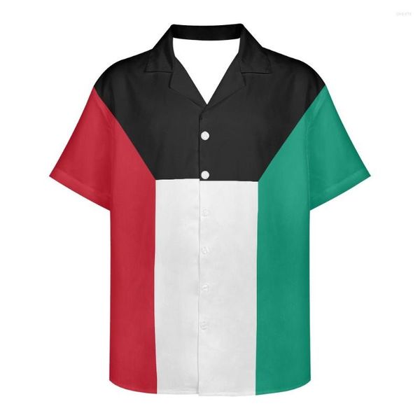 Camicie casual da uomo Kuwait Flag Design Pattern Summer Vintage Fashion manica corta Hawaii per uomo Camisa Masculina Holiday Party