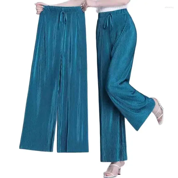 Calças femininas verão casual gelo seda drape chiffon perna larga solta oversize 4xl cintura alta calças finas femininas