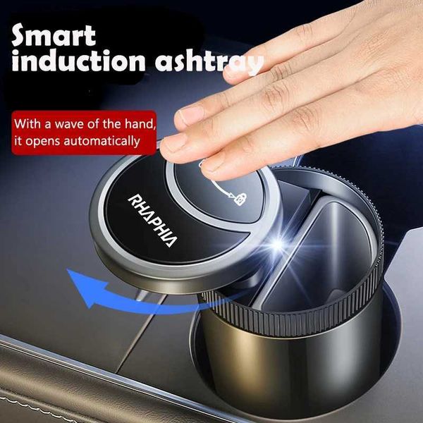 Posacenere per auto Nuovo posacenere per auto deodorante con rilevamento automatico intelligente LED Luce blu portatile elegante e bello accessori per interni auto Q231125