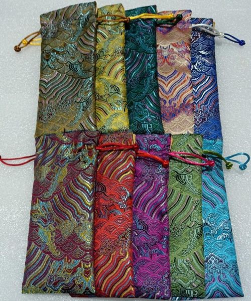 Confezione regalo 50 pezzi Sacchetti di seta lunghi personalizzati con coulisse Sacchetti etnici di broccato cinese all'ingrosso con gioielli in sacchetto di stoffa di raso foderato