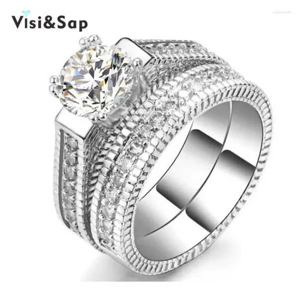 Yan taşlarla çift kübik zirkonya gelin setleri düğün kadınları vintage mücevher moda yüzüğü damlası VSR121