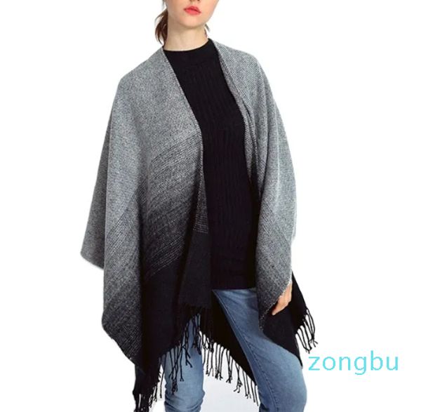 Europa und die Vereinigten Staaten Herbst Winter schwarz grau allmähliche Farbe Schal Retro Quaste Schal Klimaanlage warm