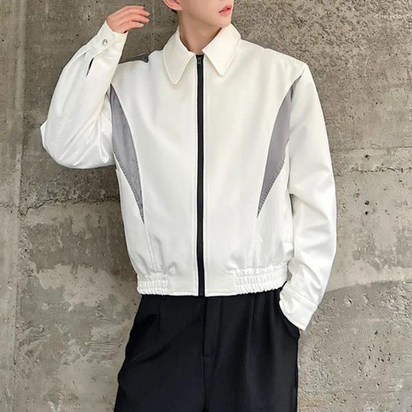 Erkek Ceketler Erkekler Gündelik Ceket Patchwork Fermuar Sokak Giyim Kavur Uzun Kollu Kauçuk Bant Eyaletleri Kore Şık Kişiselleştirilmiş Gevşek