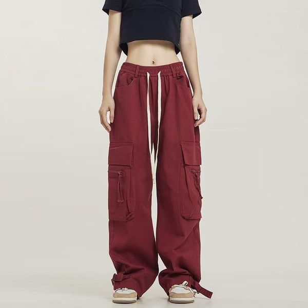 Damenhose American Red Weites Bein Cargo Damenhose High Street Design Tasche Gerade Jogginghose Jogger Streetwear