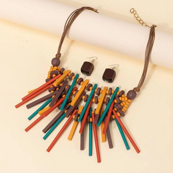 Brincos de colar Conjunto de jóias de estilo africano Acessórios para couro étnico Cadeia