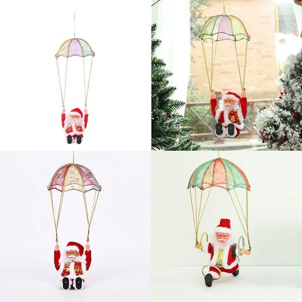 Вечеринка одолжение 1PC Рождественский электрический Санта -Клаус подвесной парашют сальто творческая музыка Рождество декор детская игрушка подарок