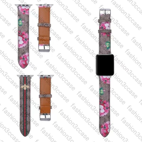 Pulseira de couro com padrão de flor da moda G para Apple Watch Band Série 6 5 4 3 2 40mm 44mm 38mm 42mm 45MM 49mm Pulseira de designer para pulseira iWatch