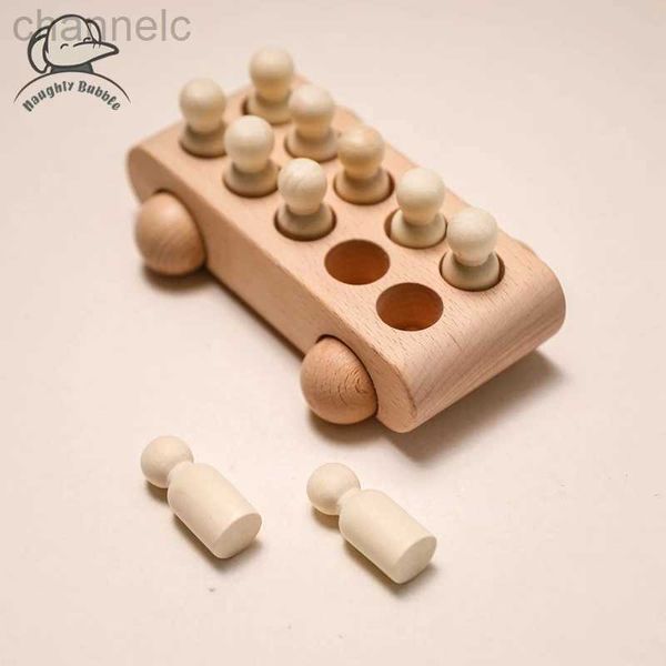 Giocattoli di intelligenza Giocattoli di legno Montessori per bambini Gioco di puzzle Cartone animato Bambole con pioli di legno Giocattolo educativo Macchinina Blocchi per neonati Regali di Natale