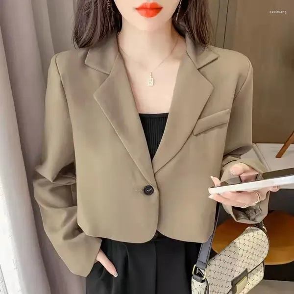 Damenanzüge Blazer Frauen Kurze Jacke Abgeschnitten Langarm Koreanischer Chic Schwarzer Anzug Streetwear Frühling Herbst Crop Tops Kleidung