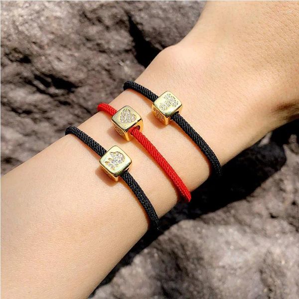 Armreif Rot Schwarz Seil Brief Armreifen Für Frauen DIY Charme Armbänder CZ Zirkonia Edelstahl Paar Schmuck Großhandel