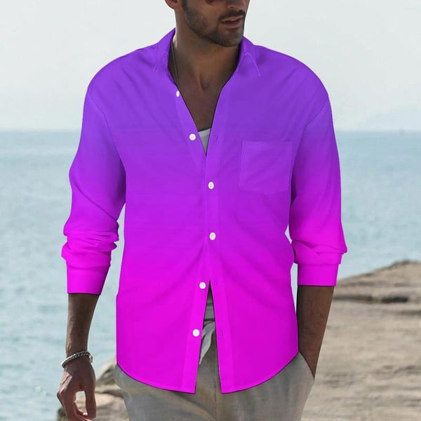 Herren Freizeithemden Druckhemd Frühling Neon Lila und Rosa Männliche Trendblusen Langarm Ästhetisches Top Plus Größe 4XL