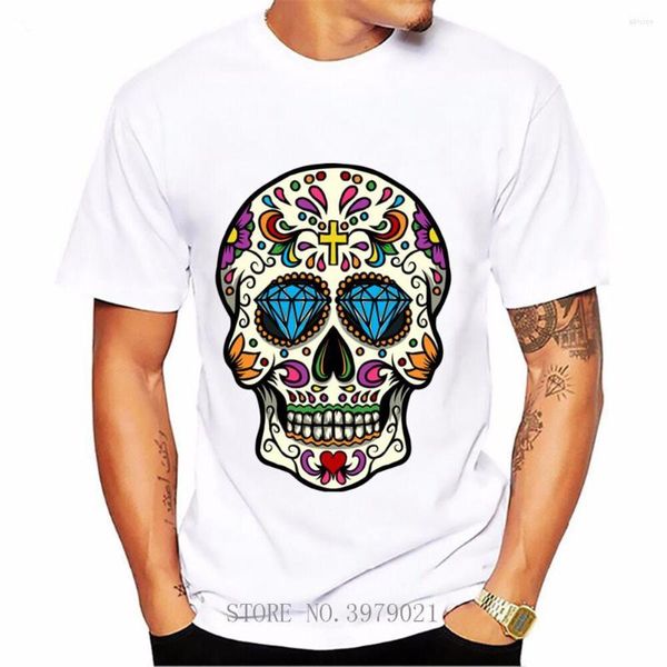 Camisetas masculinas Man Cool Man Sugar Skull Mexican Alta qualidade de manga curta Camisetas casisetas canhão de camisa