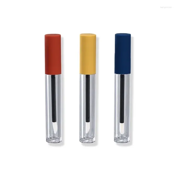 Aufbewahrungsflaschen, Ankunft, transparent, rund, Kosmetikbehälter, orange/blau/gelber Deckel, 4 ml, leere Kunststoff-Lipgloss-Röhre, Verpackungsflasche, 30 Stück