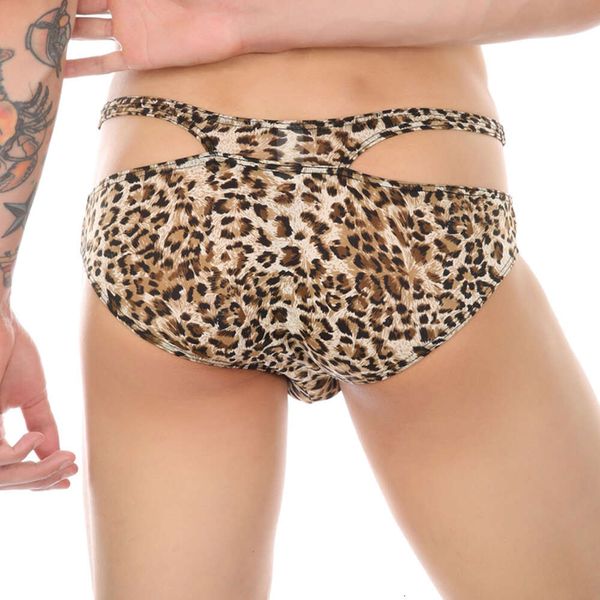 Homens s sexy cinta fina ultra fino baixo crescimento briefs personalidade cinto a céu aberto leopardo impressão calcinha u convexo roupa interior apertada