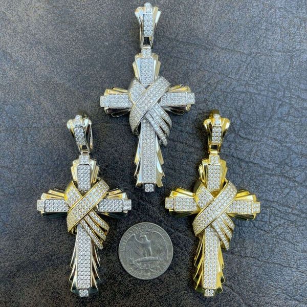 Personalizado religioso hip hop cruz colar pingente 925 prata banhado a ouro jóias finas pingente para rapper